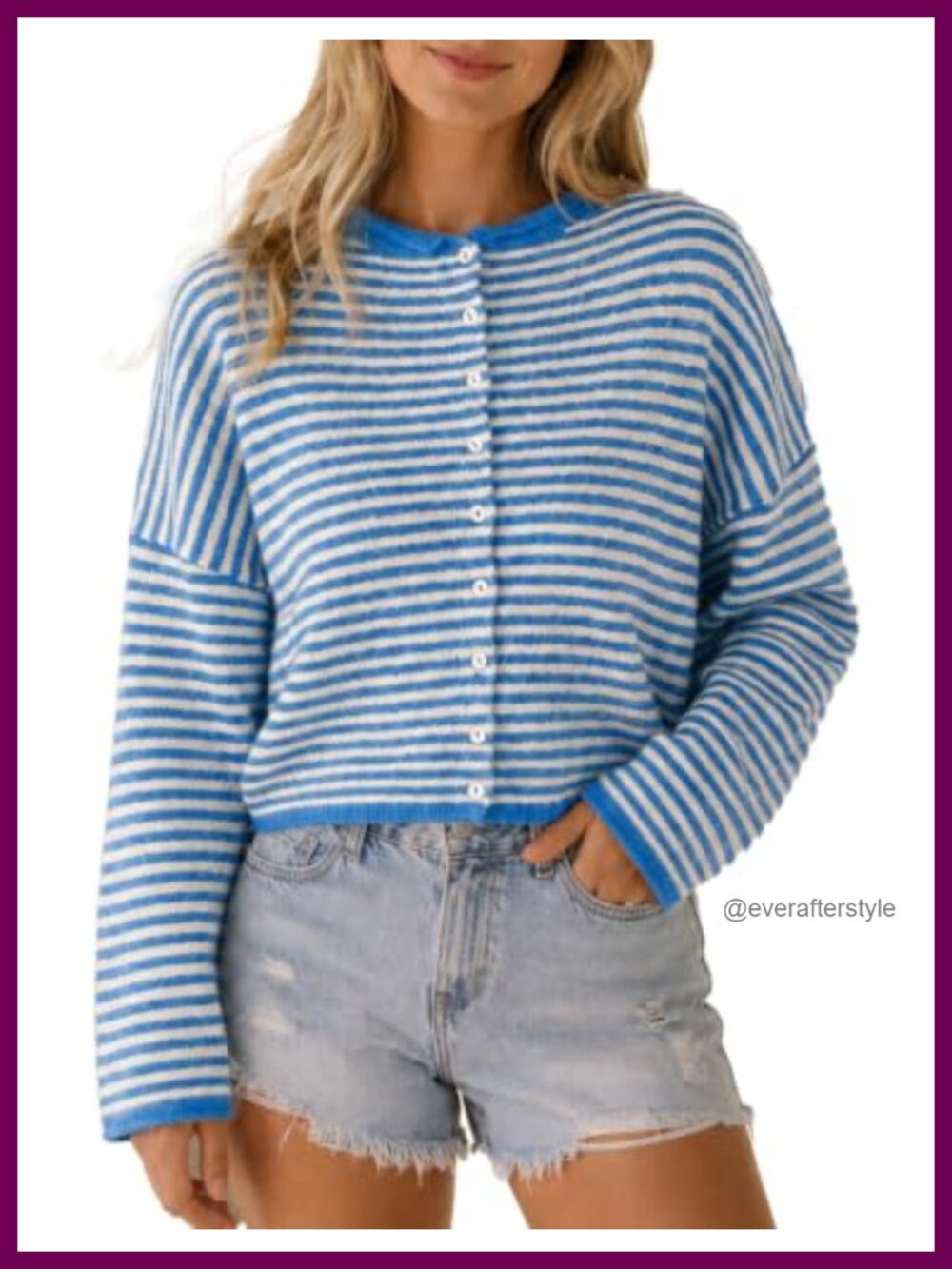 Women Striped Cardigan Roll Neck Button Up Knit Sweater